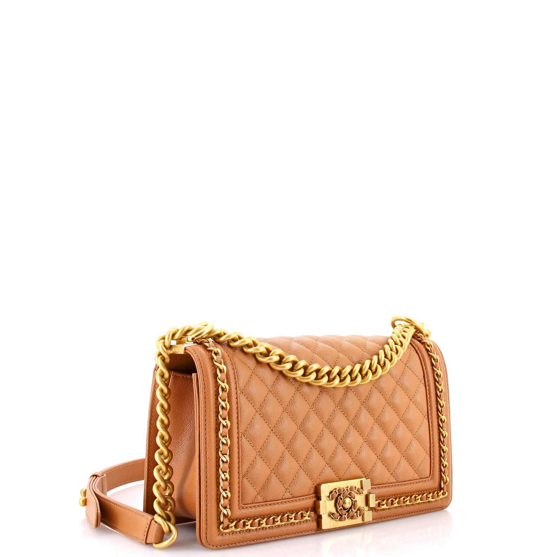 Chain Around Boy Flap Bag Quilted Caviar Old Medium