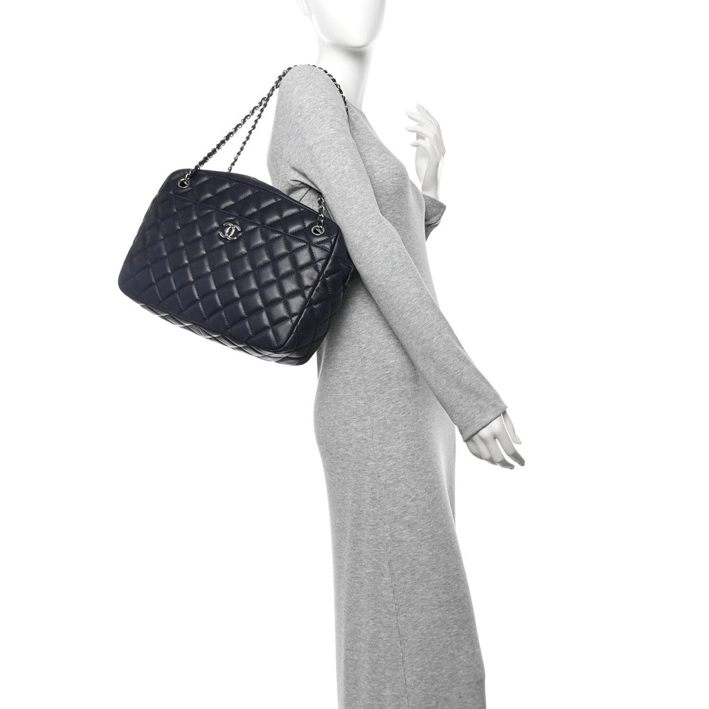 Lambskin Quilted Medium Camera Case Navy Blue