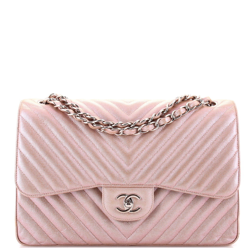 Classic Double Flap Bag Chevron Iridescent Caviar Jumbo
