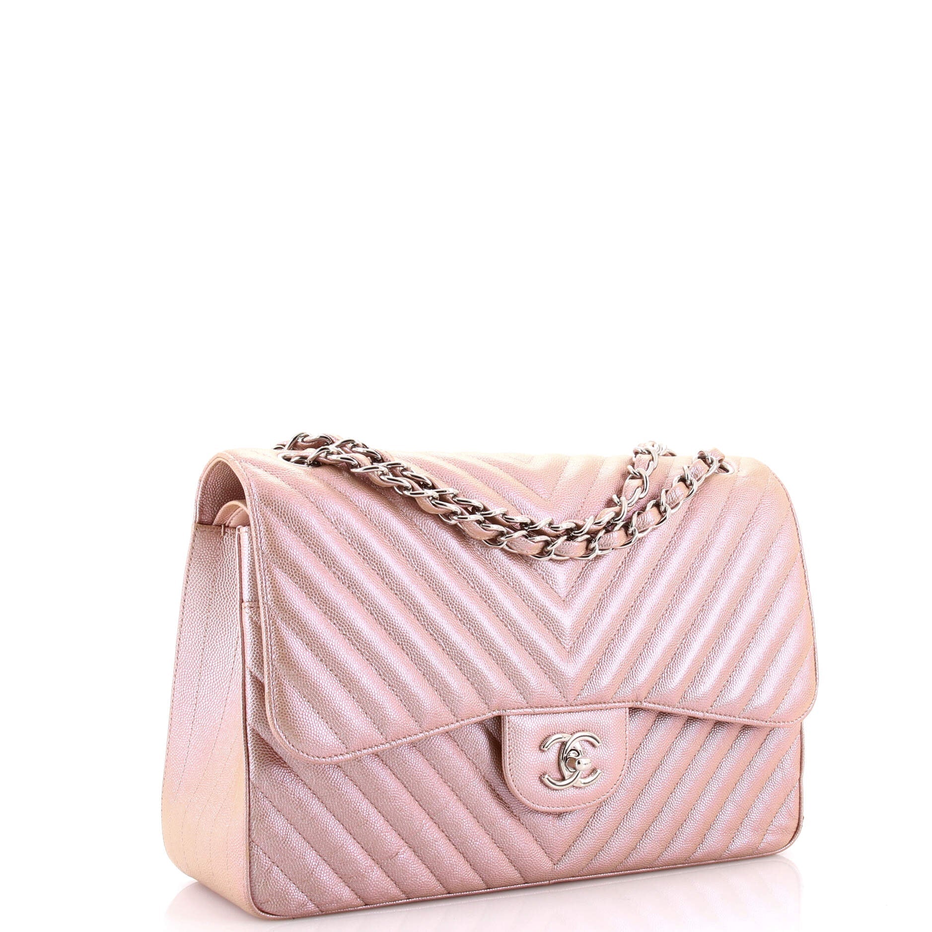 Classic Double Flap Bag Chevron Iridescent Caviar Jumbo