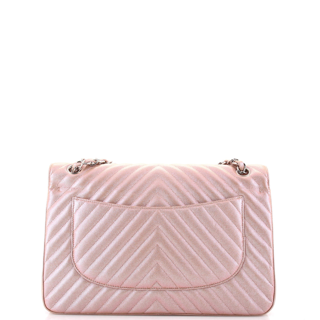 Classic Double Flap Bag Chevron Iridescent Caviar Jumbo