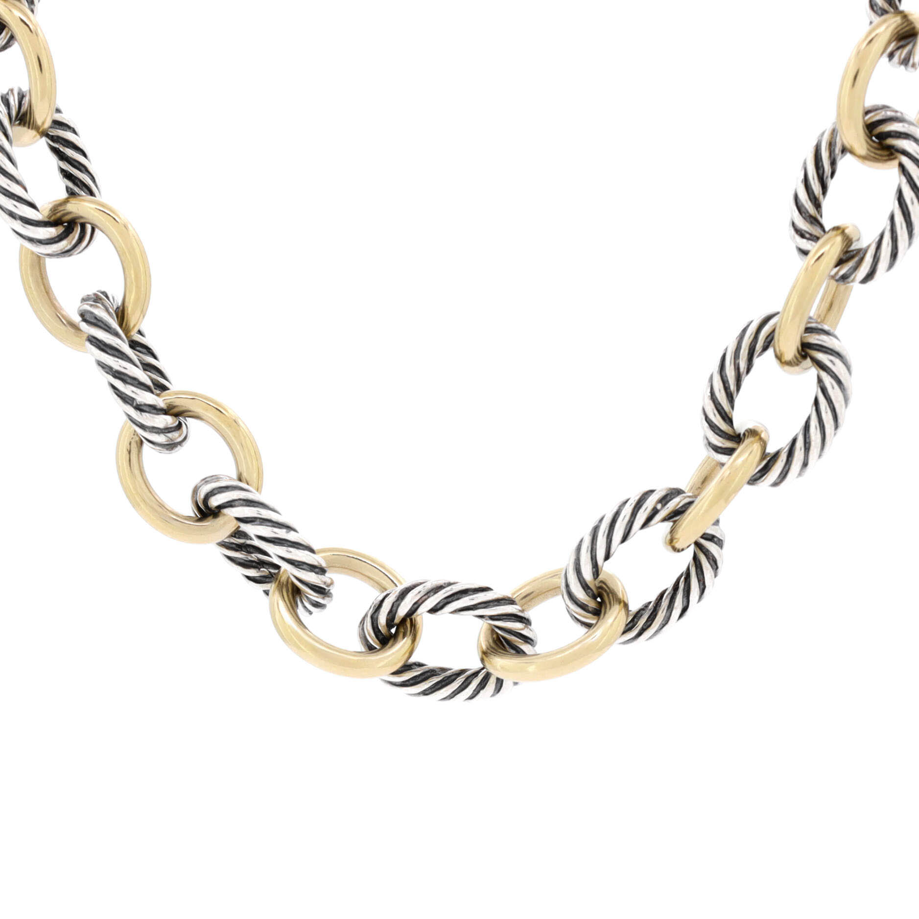 Oval Link Necklace Sterling Silver and 18K Yellow Gold Large