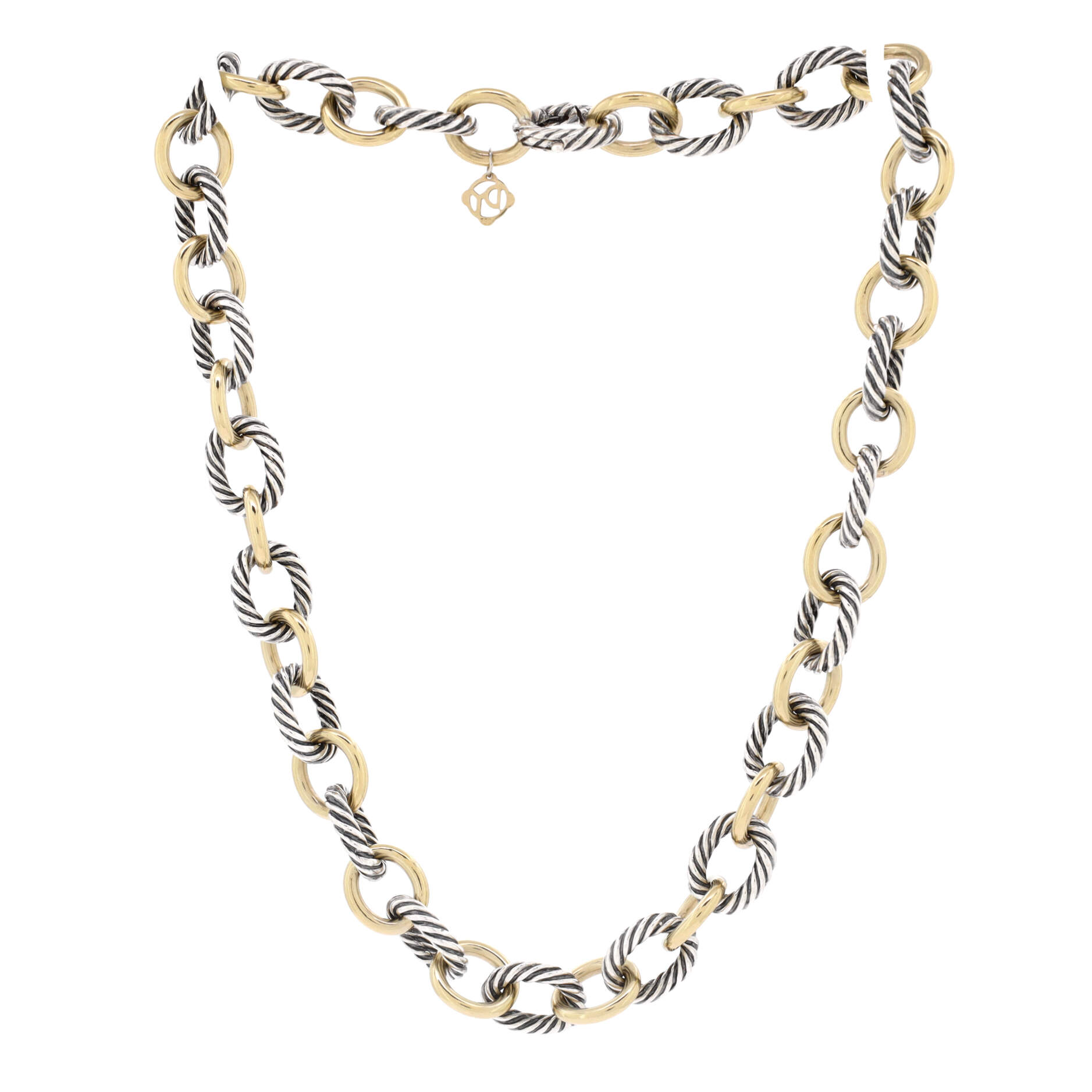 Oval Link Necklace Sterling Silver and 18K Yellow Gold Large