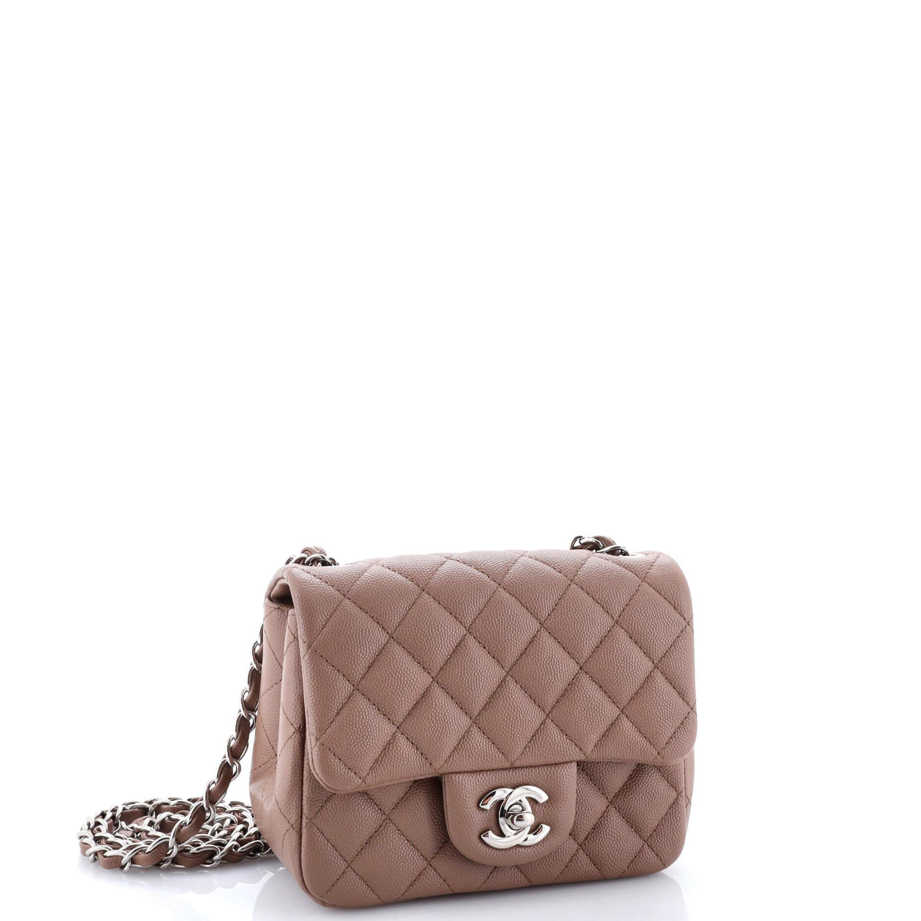 Square Classic Single Flap Bag Quilted Caviar Mini