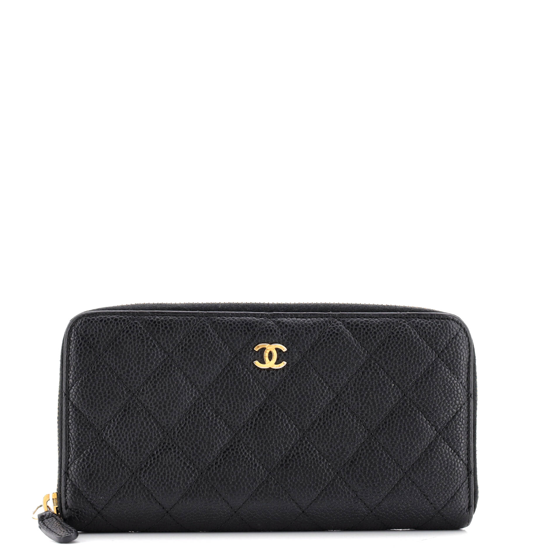 Zip Around Wallet Quilted Caviar Long