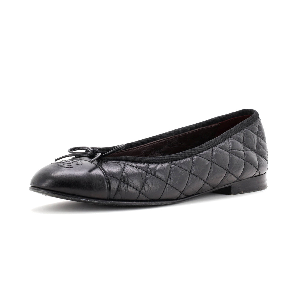 Women's CC Cap Toe Bow Ballerina Flats Quilted Leather