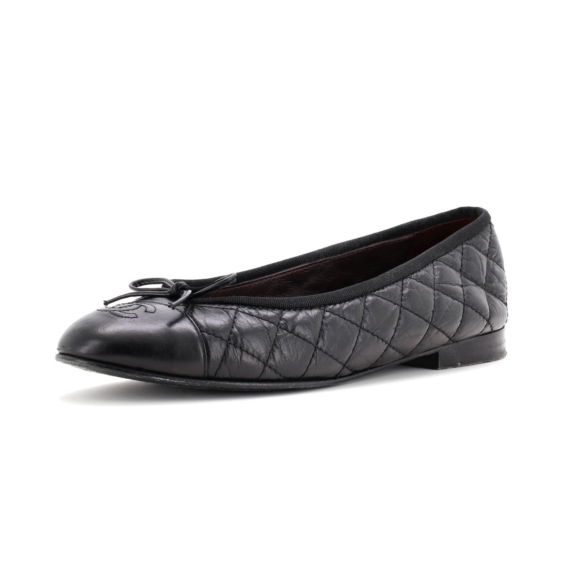 Women's CC Cap Toe Bow Ballerina Flats Quilted Leather