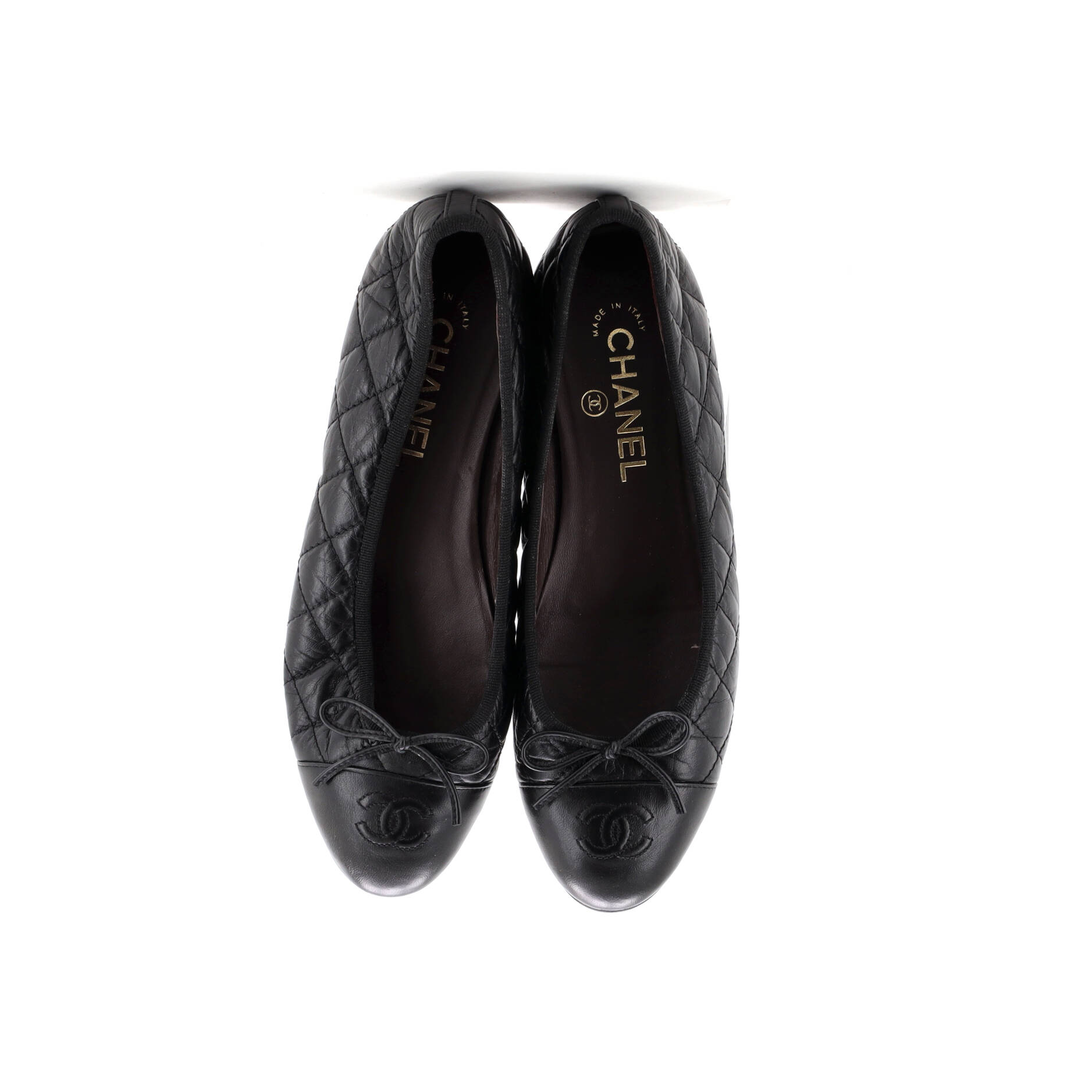 Women's CC Cap Toe Bow Ballerina Flats Quilted Leather