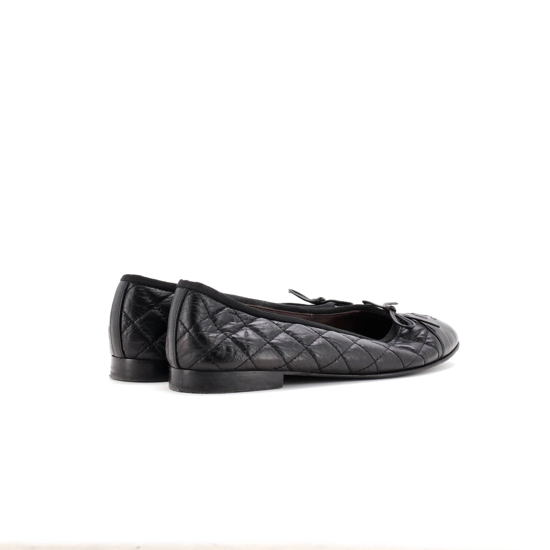 Women's CC Cap Toe Bow Ballerina Flats Quilted Leather