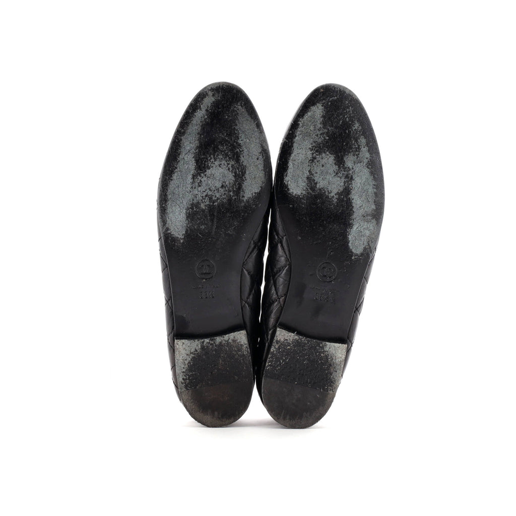 Women's CC Cap Toe Bow Ballerina Flats Quilted Leather