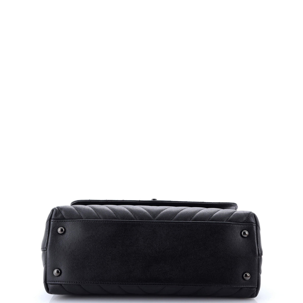 So Black Coco Top Handle Bag Chevron Caviar Small