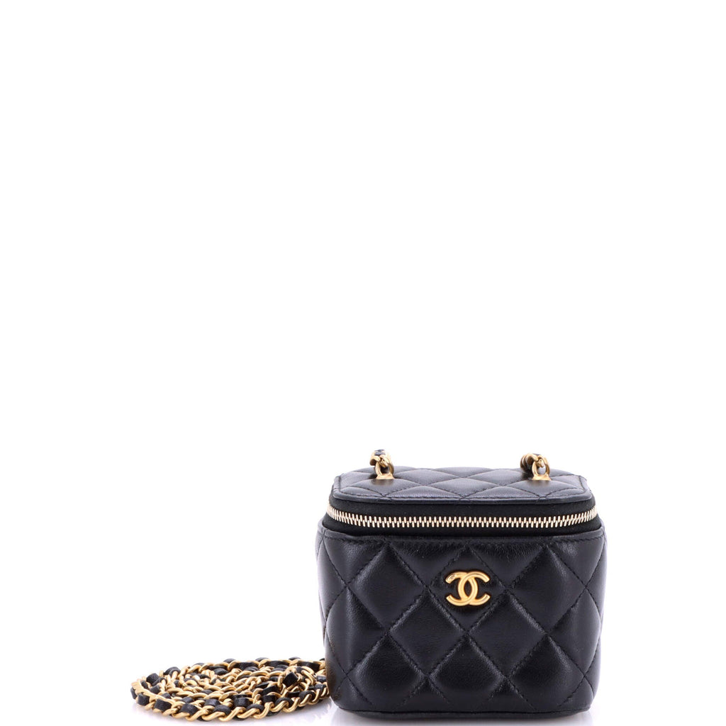 Pearl Crush Vanity Case with Chain Quilted Lambskin Mini