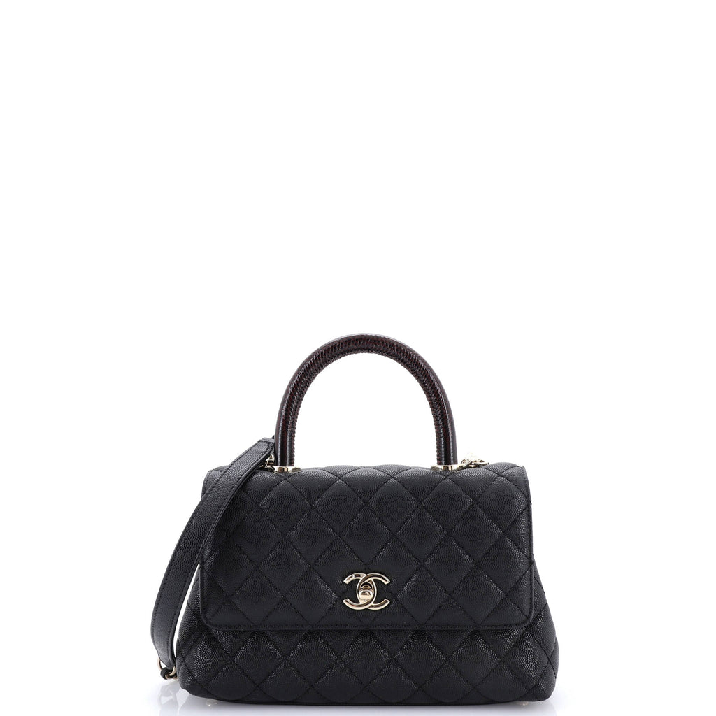 Coco Top Handle Bag Quilted Caviar with Lizard Mini