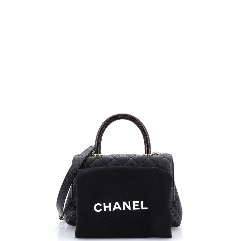 Coco Top Handle Bag Quilted Caviar with Lizard Mini