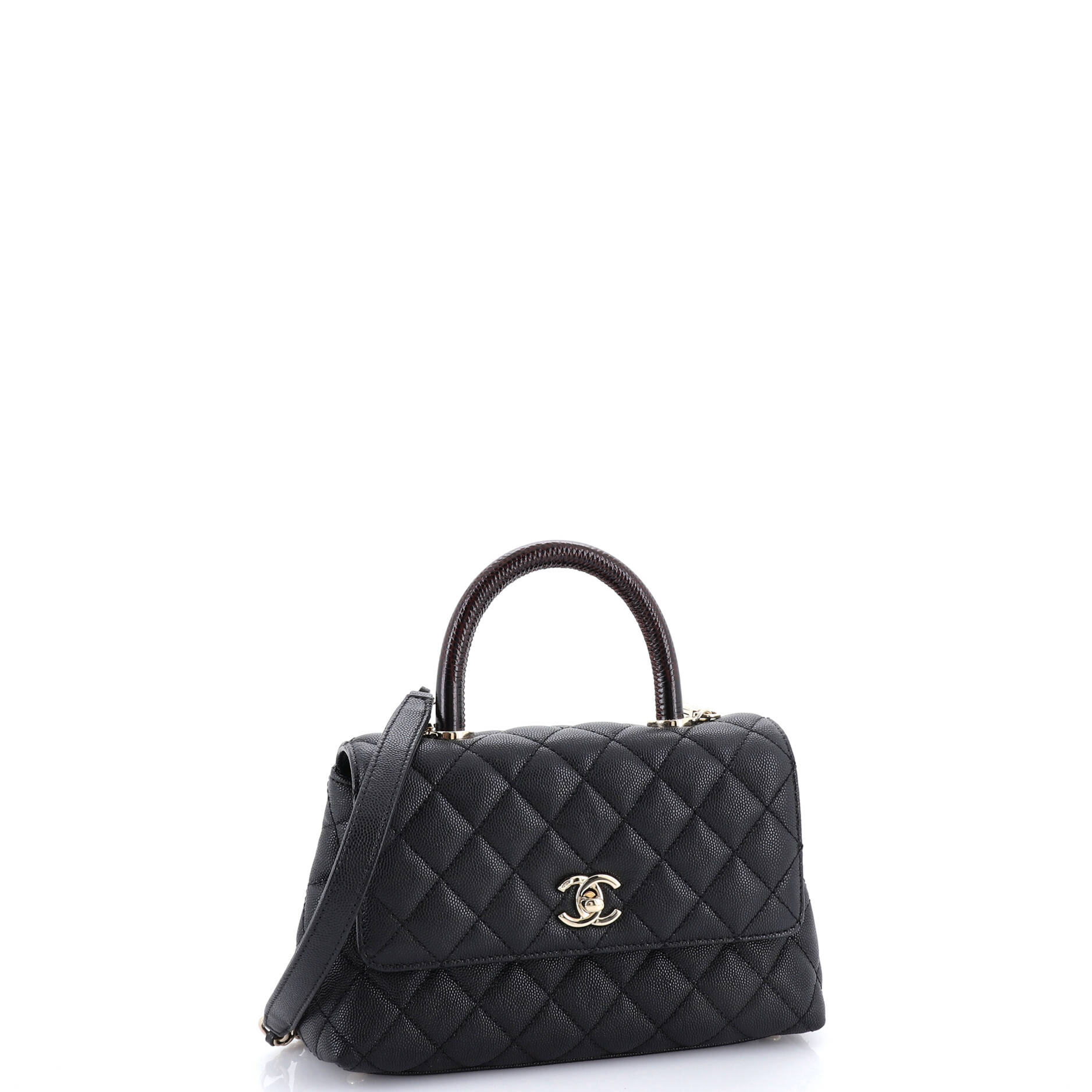 Coco Top Handle Bag Quilted Caviar with Lizard Mini