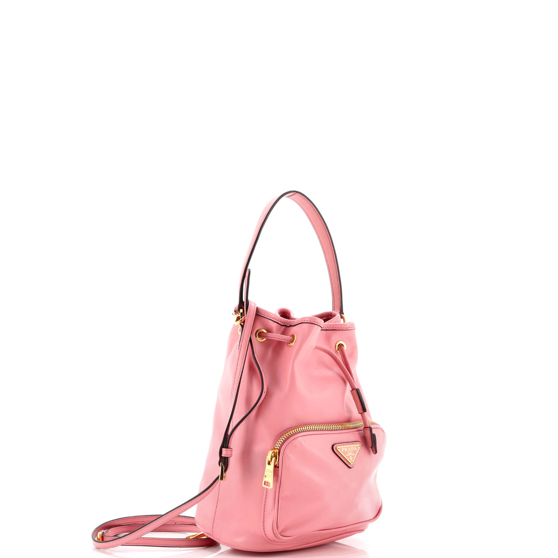 Drawstring Pocket Bucket Bag Soft Calf Small