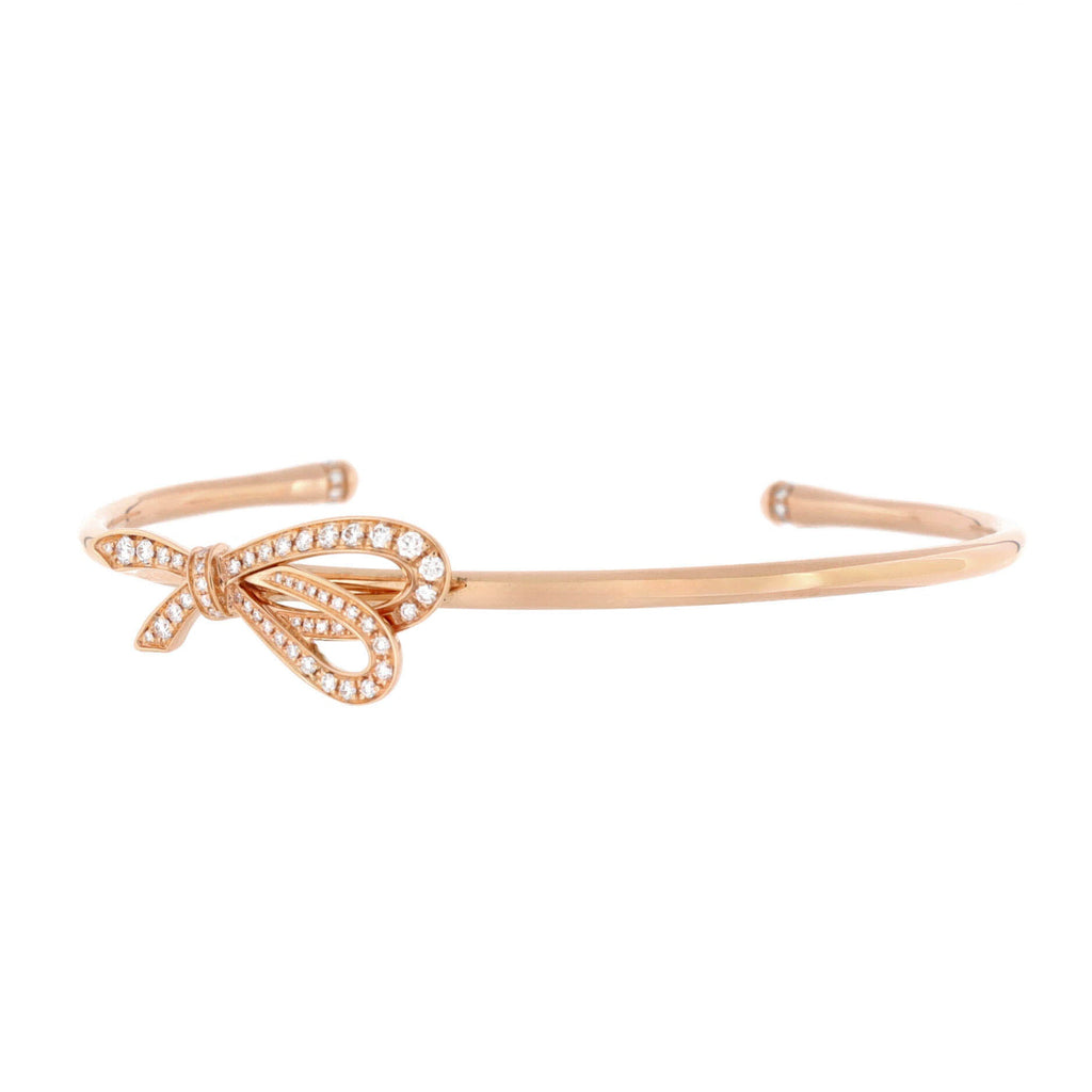 Bow Knot Cuff Bracelet 18K Rose Gold with Diamonds Medium