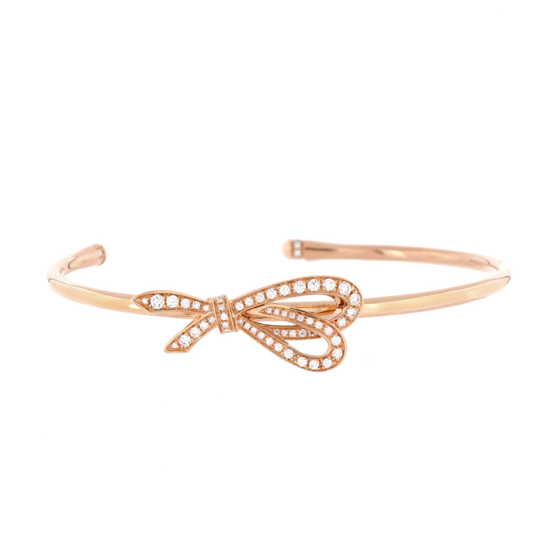 Bow Knot Cuff Bracelet 18K Rose Gold with Diamonds Medium