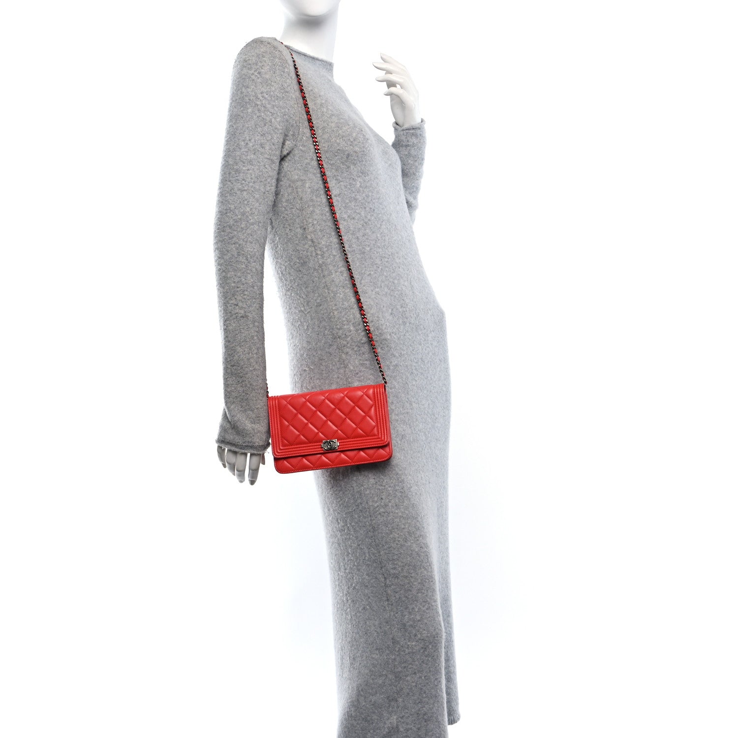 Lambskin Quilted Boy Wallet On Chain WOC Red