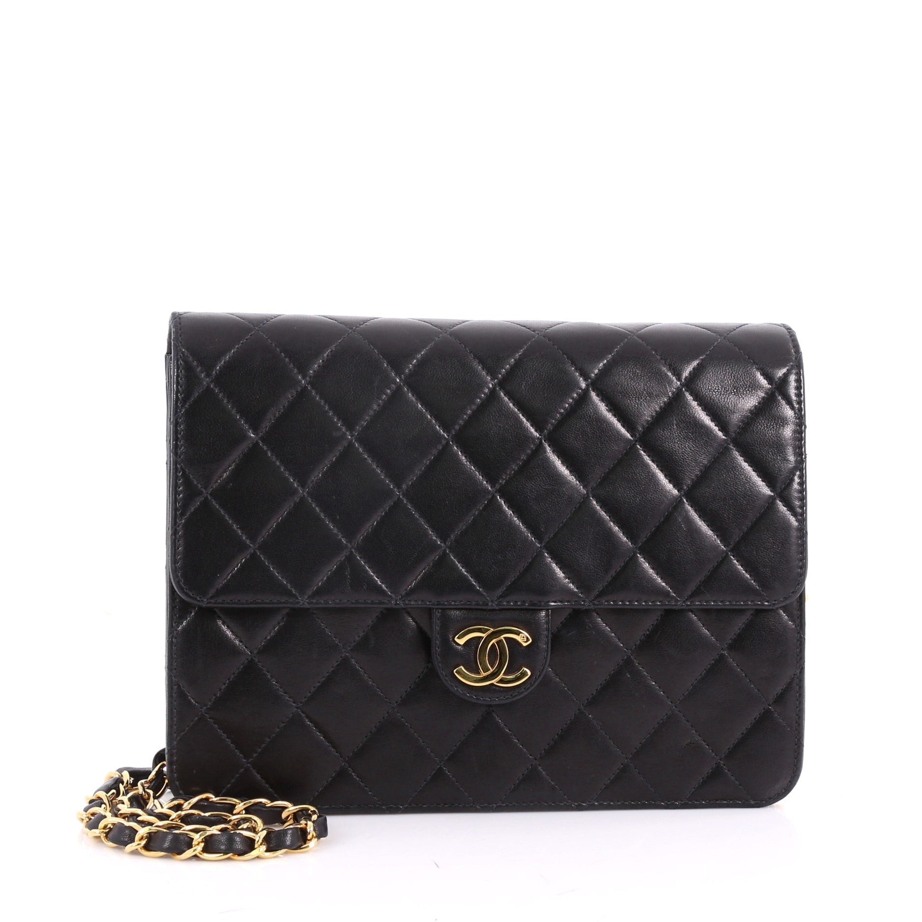 Vintage Clutch with Chain Quilted Leather Small