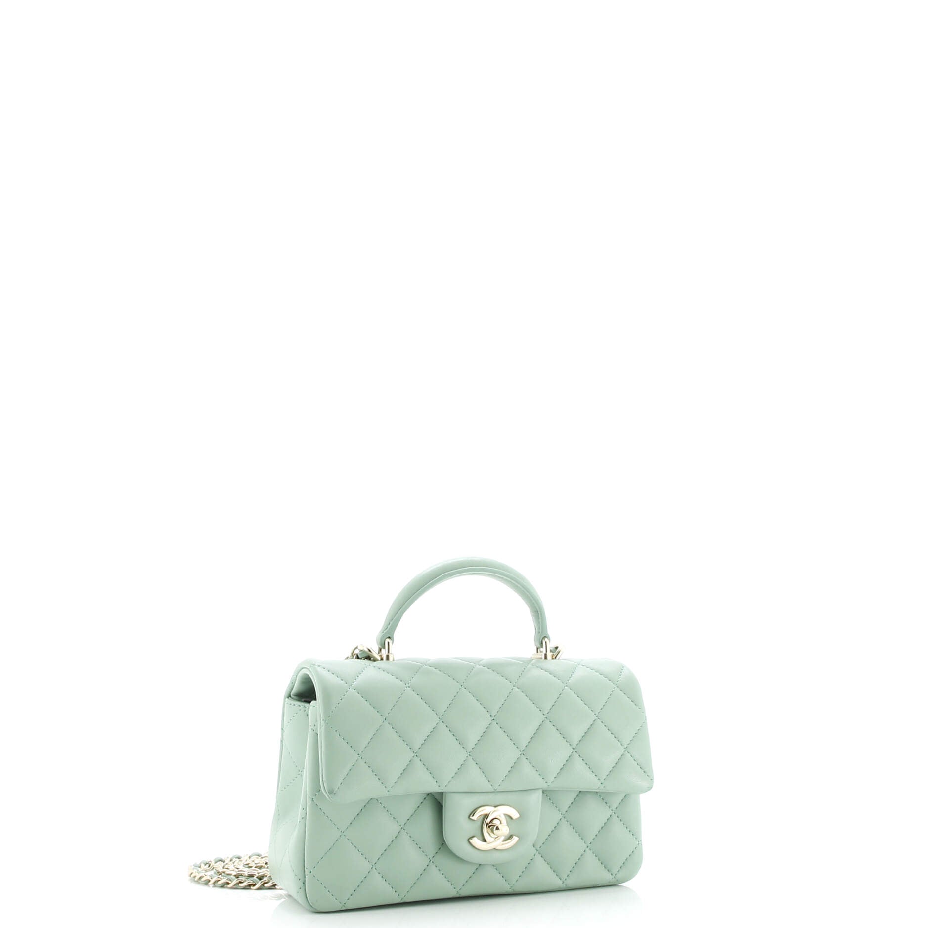 Classic Single Flap Top Handle Bag Quilted Lambskin Mini