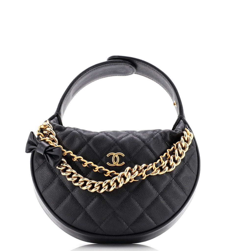 Double Chain Bow Hobo Pouch Quilted Caviar Mini
