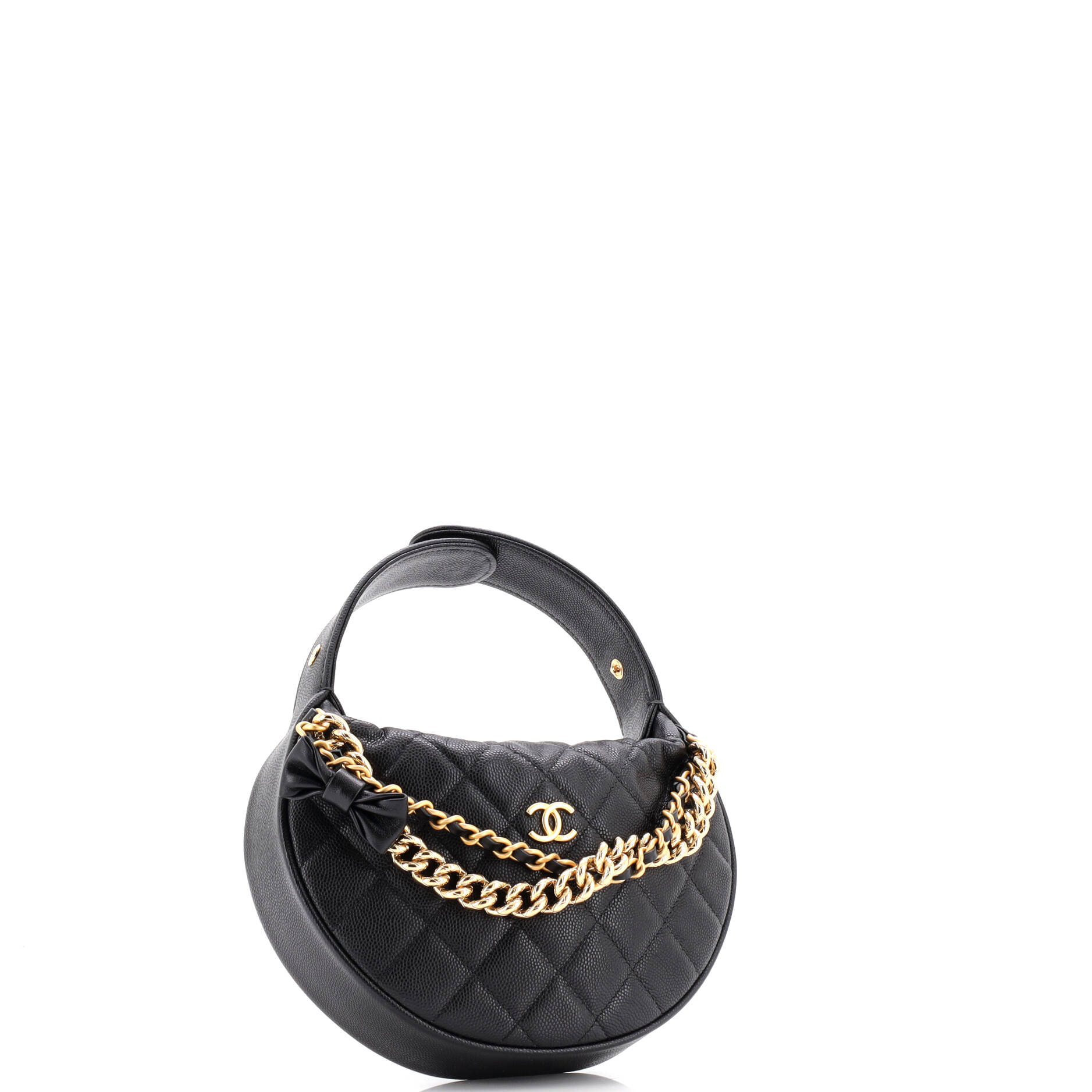 Double Chain Bow Hobo Pouch Quilted Caviar Mini