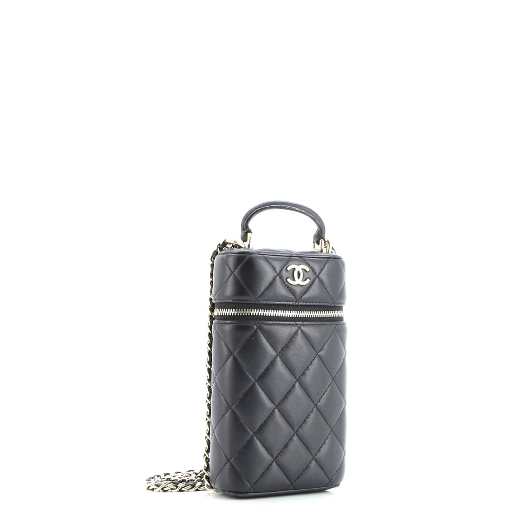 Classic Vanity Top Handle Phone Holder with Chain Quilted Lambskin