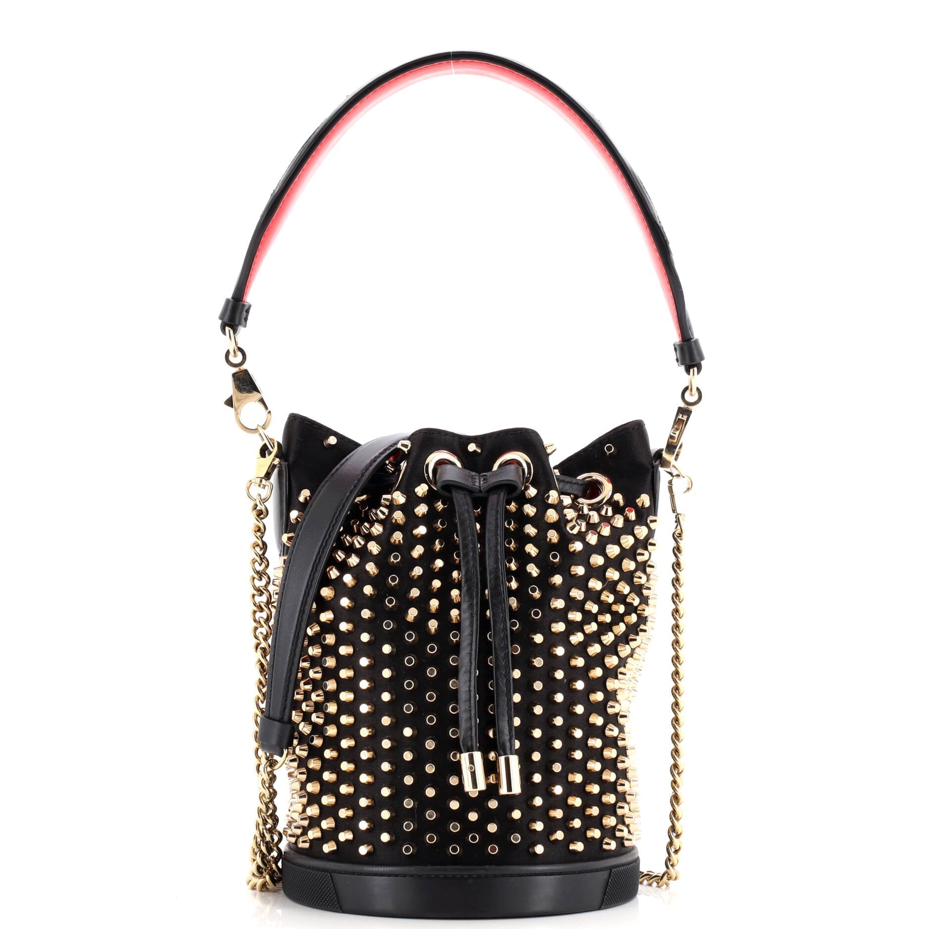 Marie Jane Bucket Bag Studded Satin and Leather
