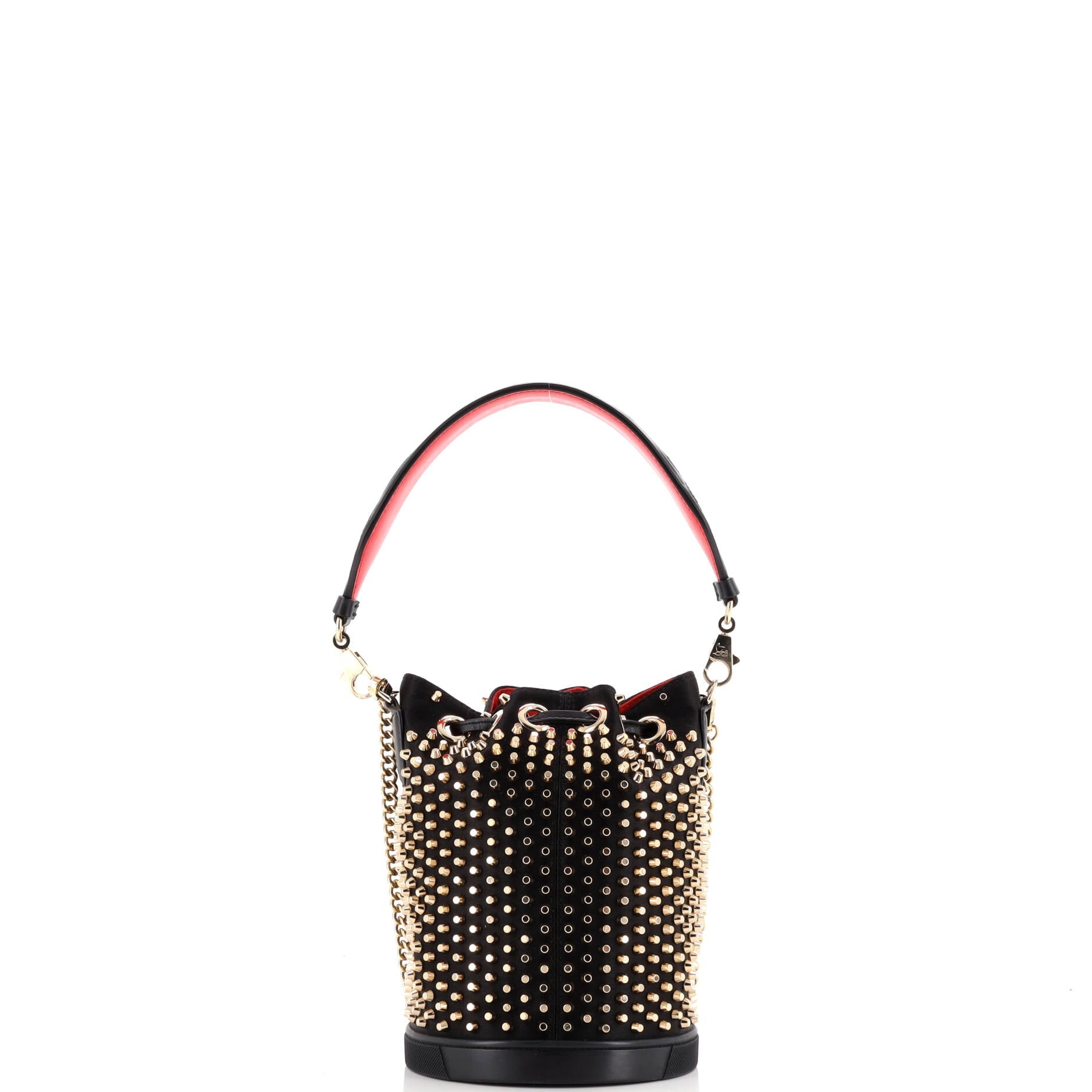Marie Jane Bucket Bag Studded Satin and Leather