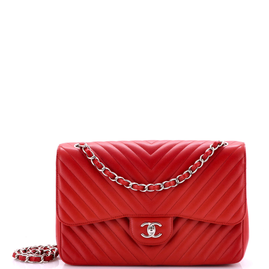 Classic Double Flap Bag Chevron Caviar Jumbo