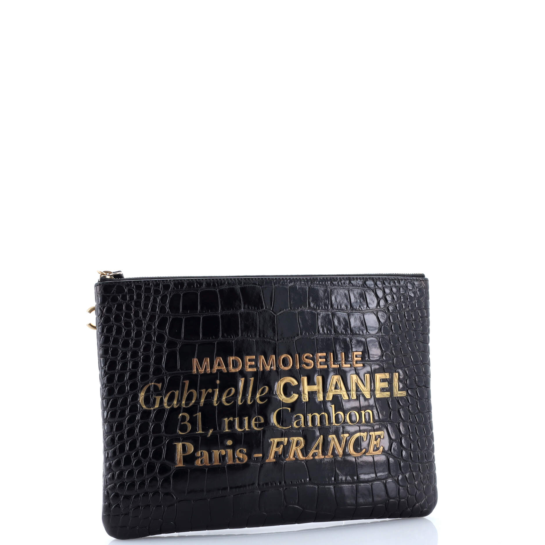 Signature O Case Pouch Printed Crocodile Embossed Calfskin Medium