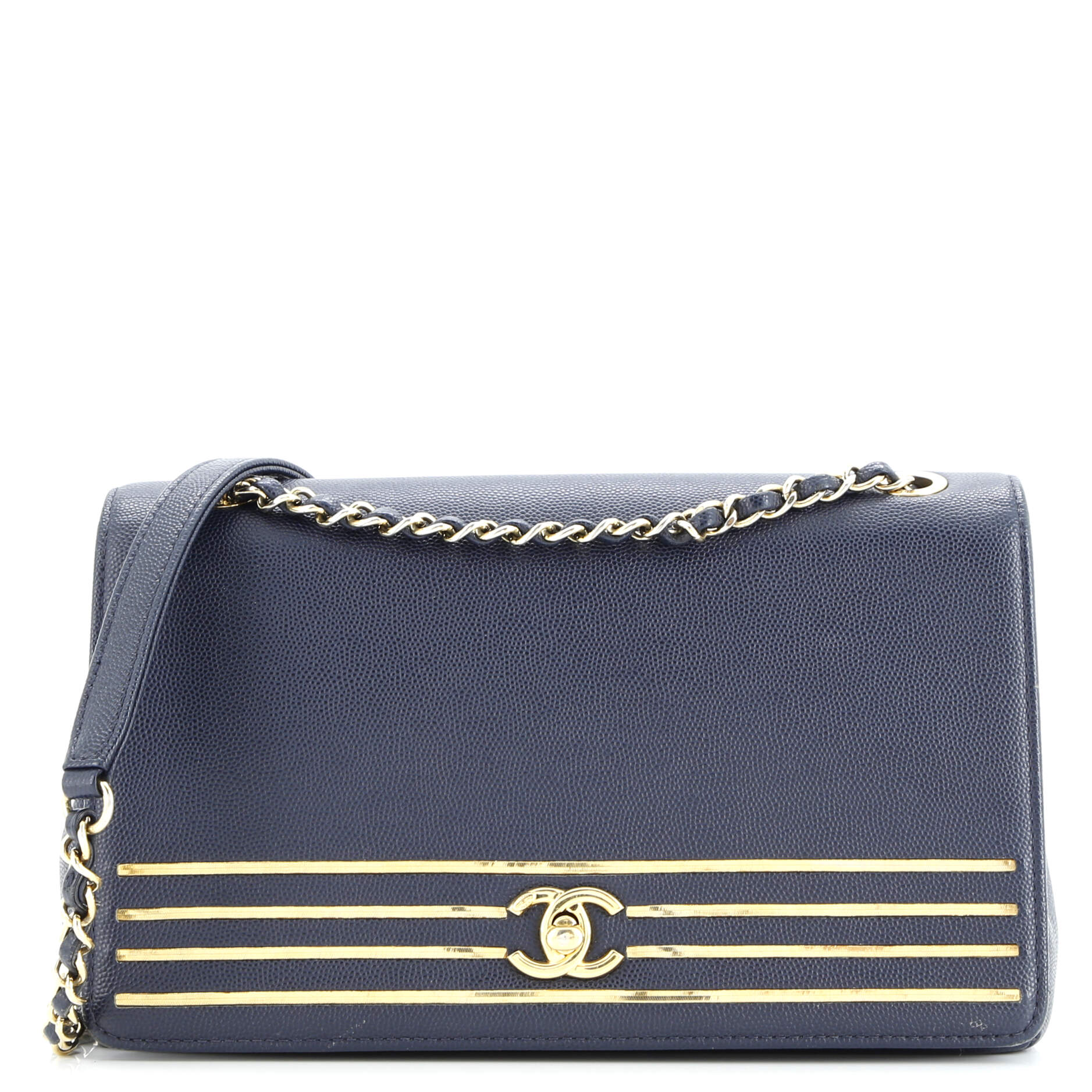 Captain Gold Flap Bag Embroidered Caviar Medium