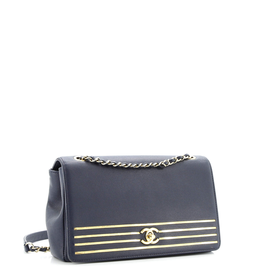 Captain Gold Flap Bag Embroidered Caviar Medium