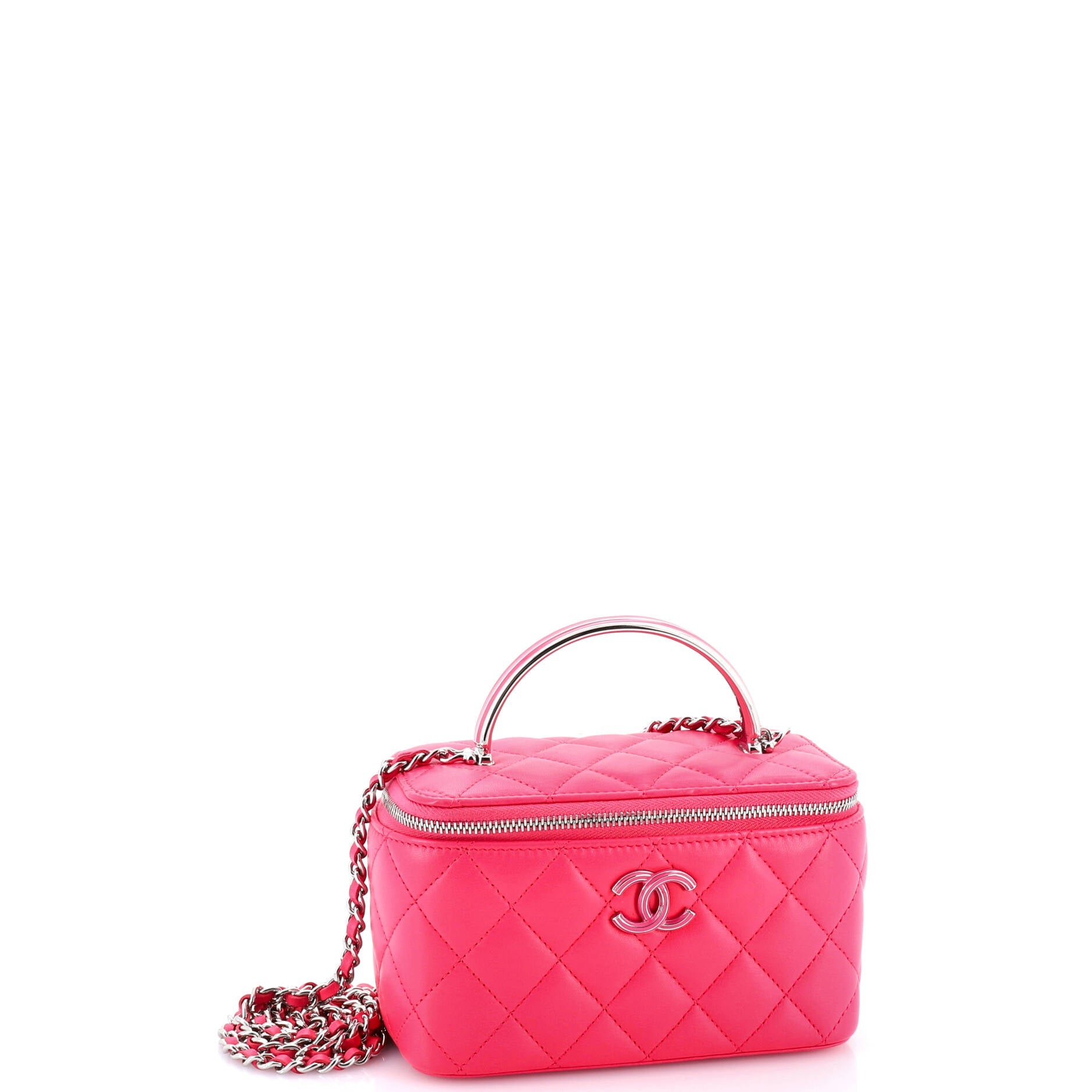 CC Top Handle Vanity Case with Chain Quilted Lambskin with Enamel Small