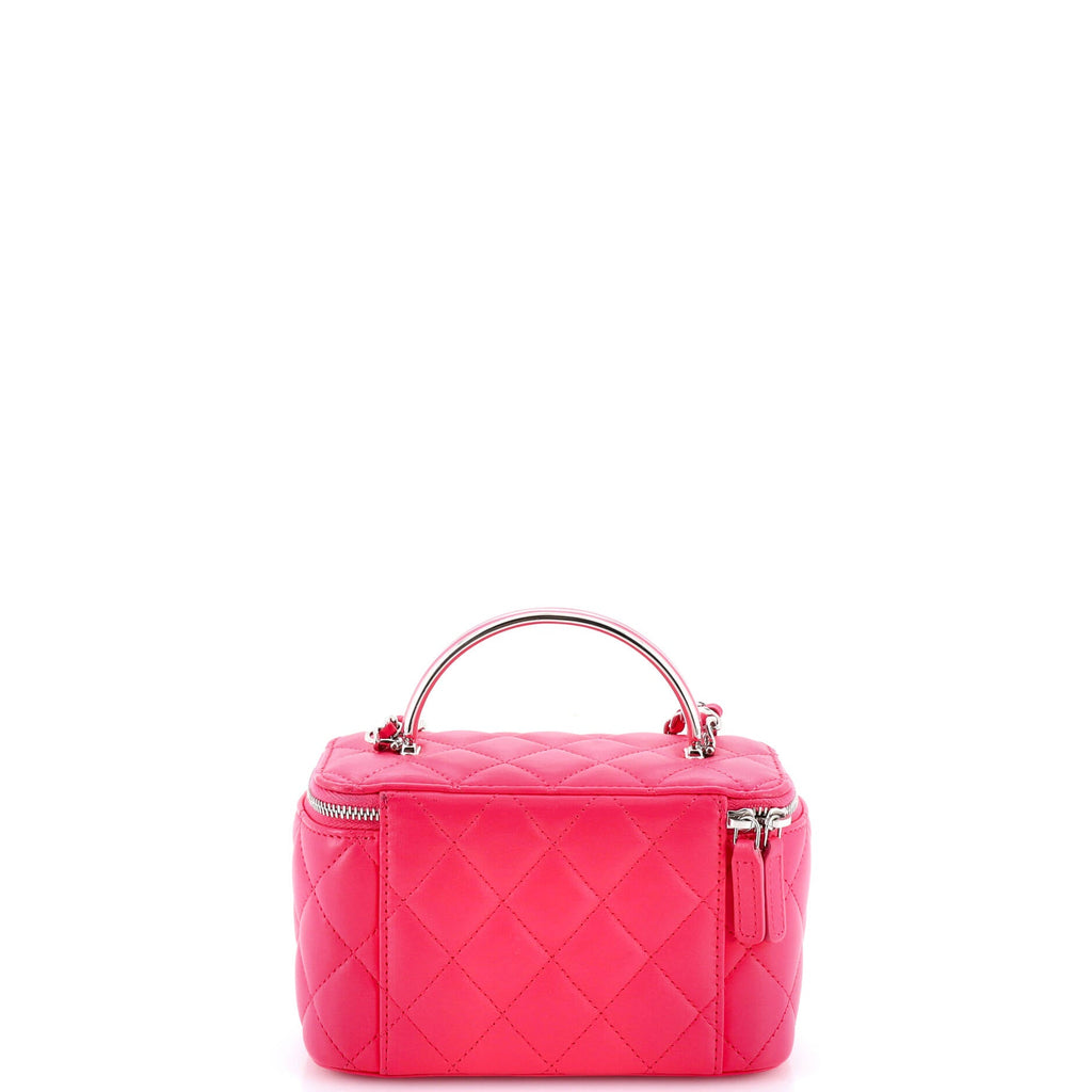 CC Top Handle Vanity Case with Chain Quilted Lambskin with Enamel Small