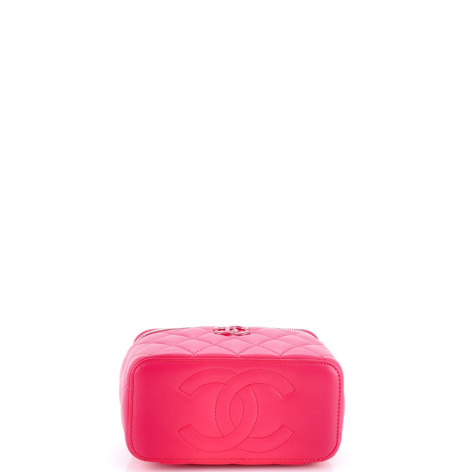 CC Top Handle Vanity Case with Chain Quilted Lambskin with Enamel Small