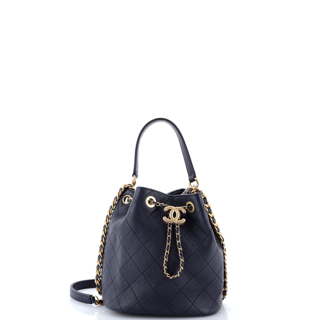 Fashion Therapy Drawstring Bucket Bag Quilted Caviar Small