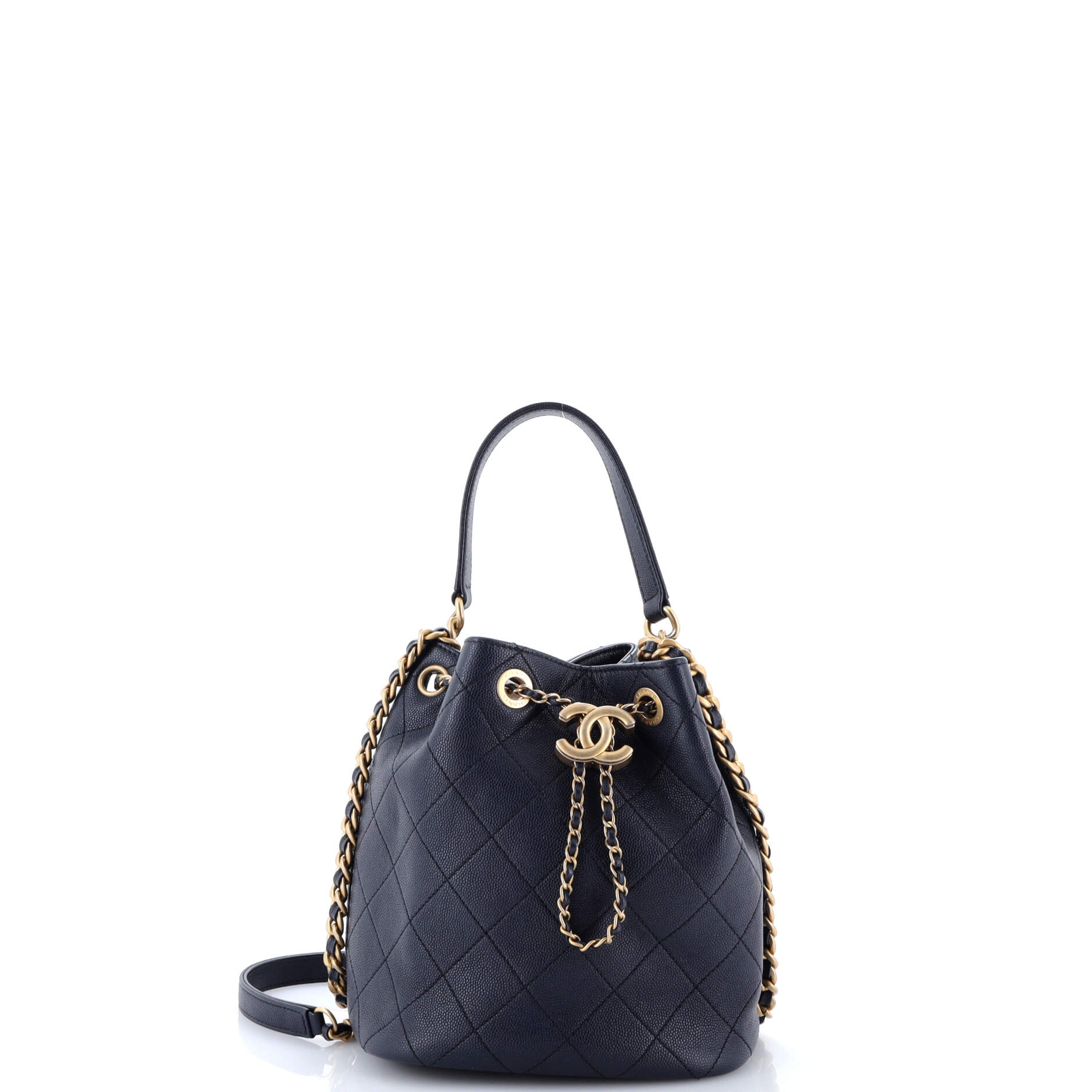 Fashion Therapy Drawstring Bucket Bag Quilted Caviar Small