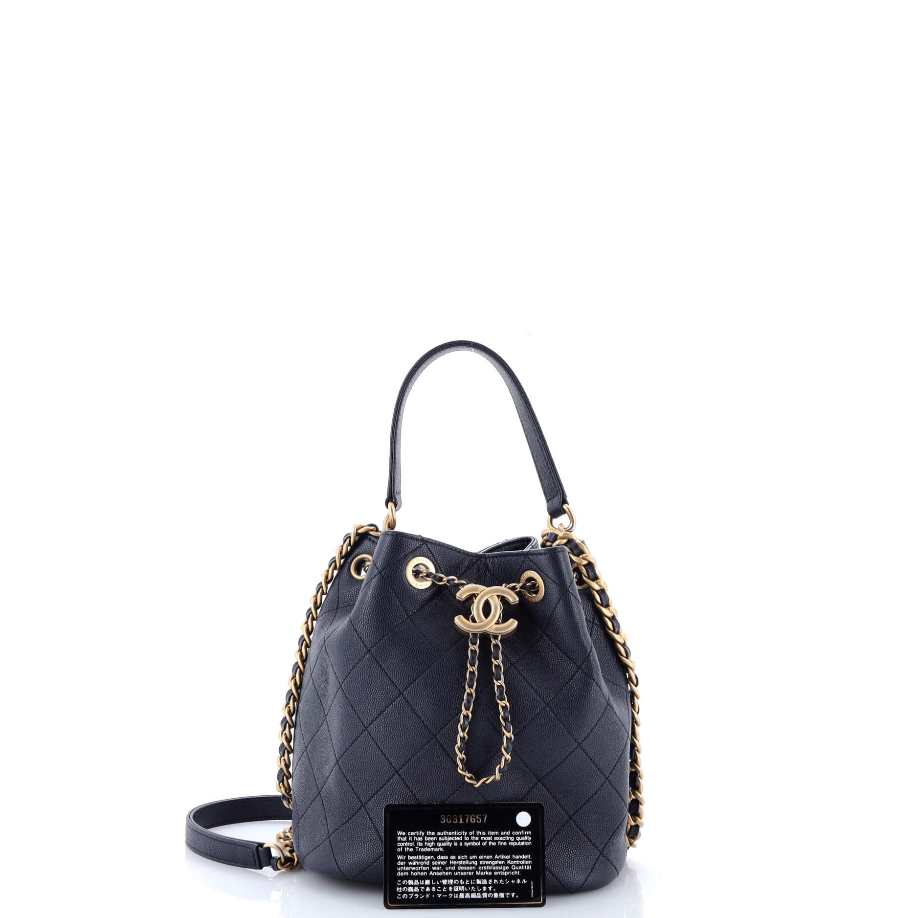 Fashion Therapy Drawstring Bucket Bag Quilted Caviar Small