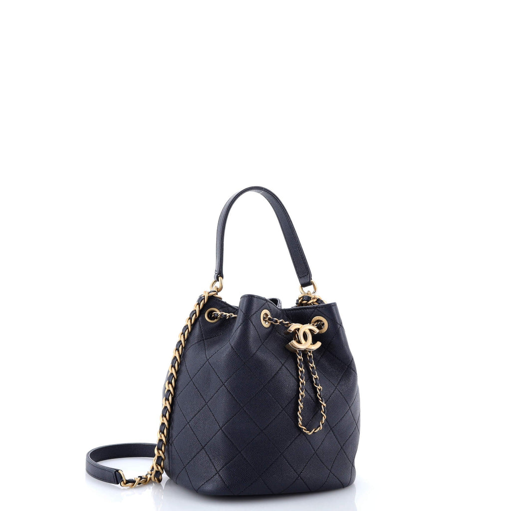 Fashion Therapy Drawstring Bucket Bag Quilted Caviar Small