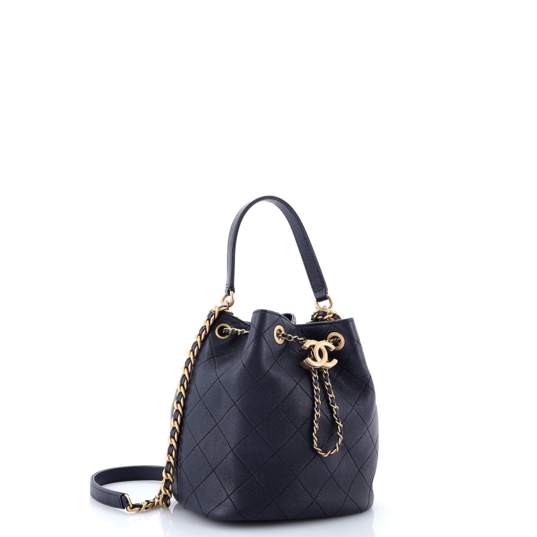 Fashion Therapy Drawstring Bucket Bag Quilted Caviar Small
