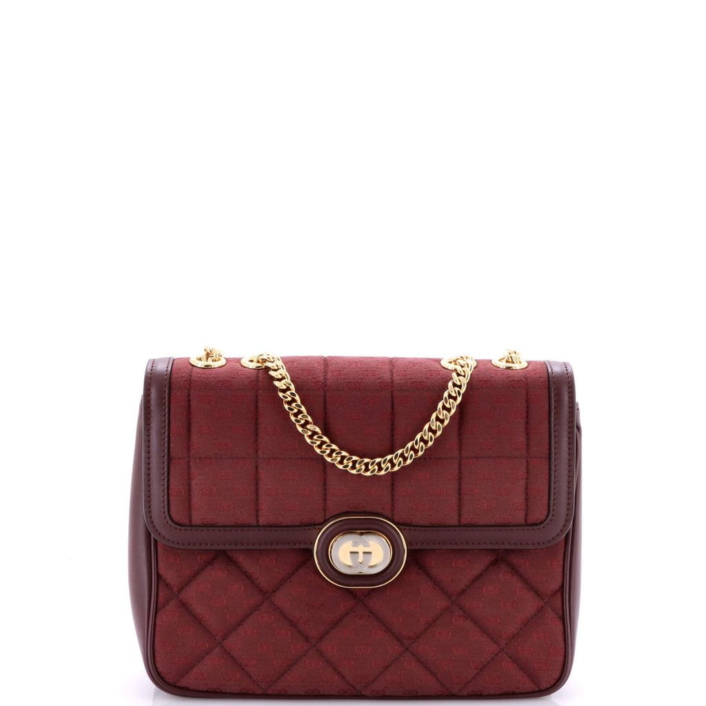 Deco Chain Flap Bag Mixed Quilt Mini GG Canvas and Leather Small