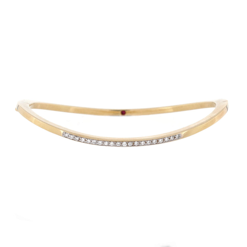 Wave Bangle Bracelet 18K Yellow Gold with Diamonds