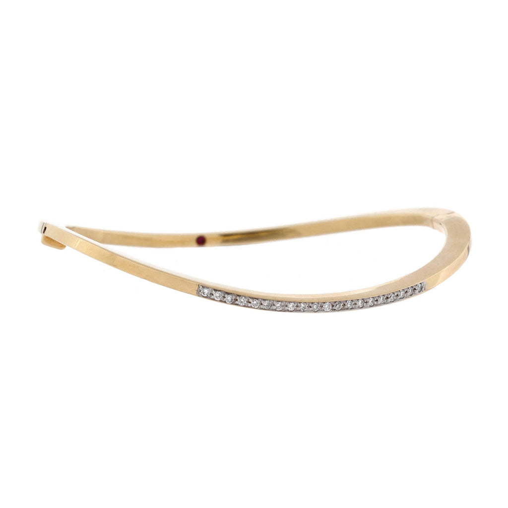 Wave Bangle Bracelet 18K Yellow Gold with Diamonds