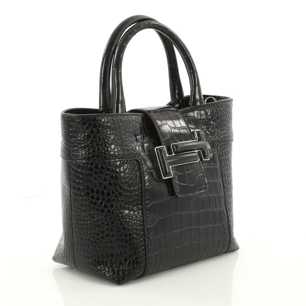 Double T Tote Crocodile Embossed Leather Mini