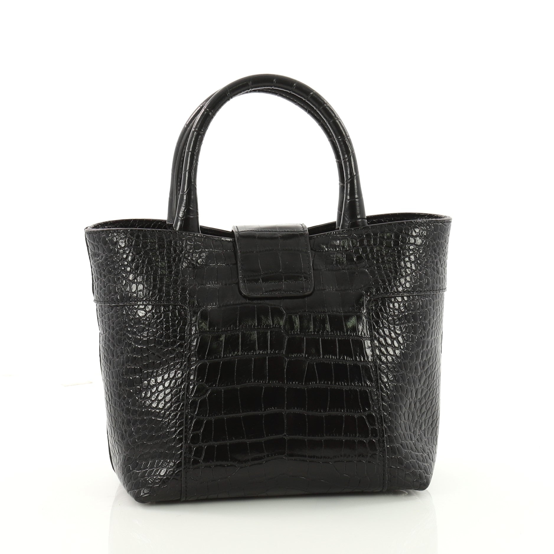 Double T Tote Crocodile Embossed Leather Mini