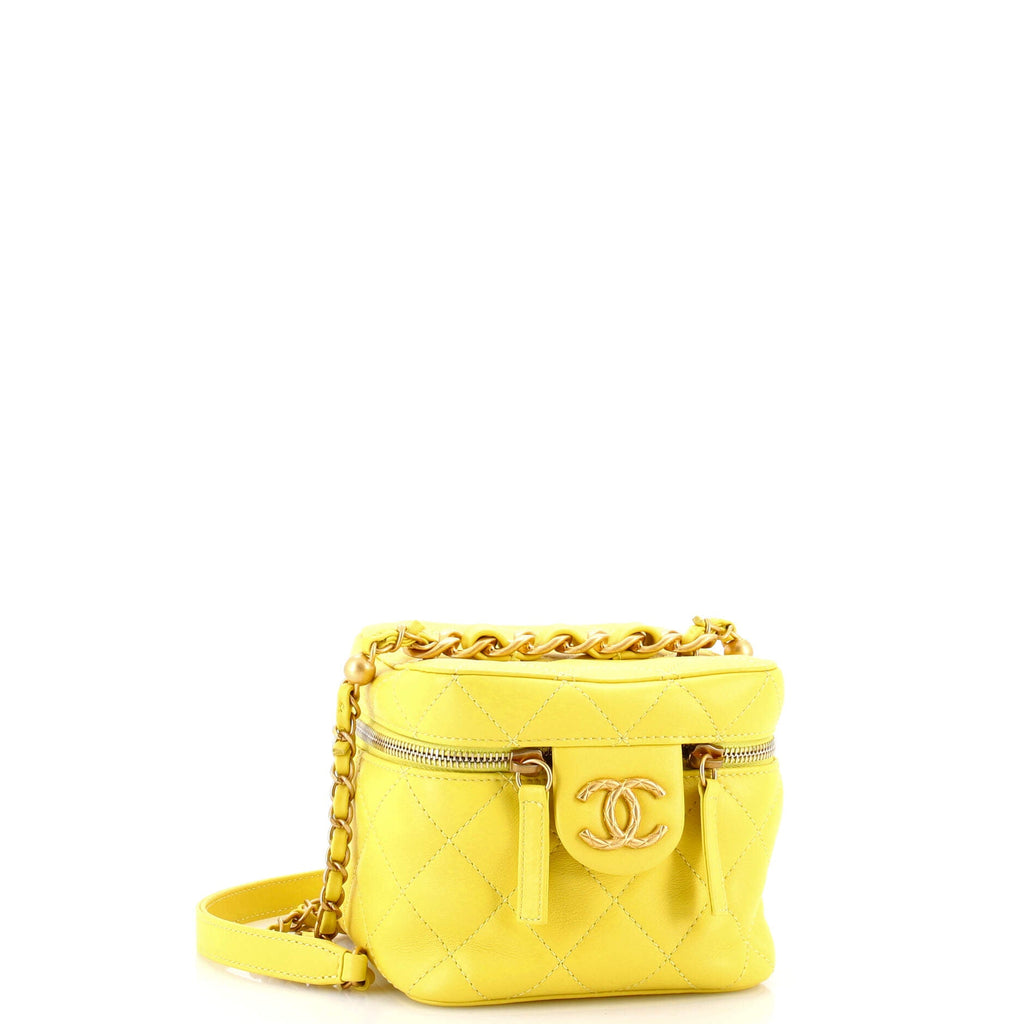 Chain Bar Vanity Case with Chain Quilted Calfskin Small