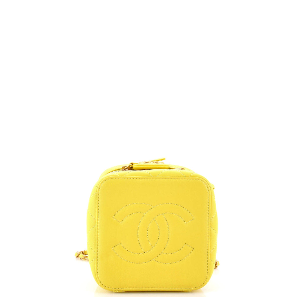 Chain Bar Vanity Case with Chain Quilted Calfskin Small