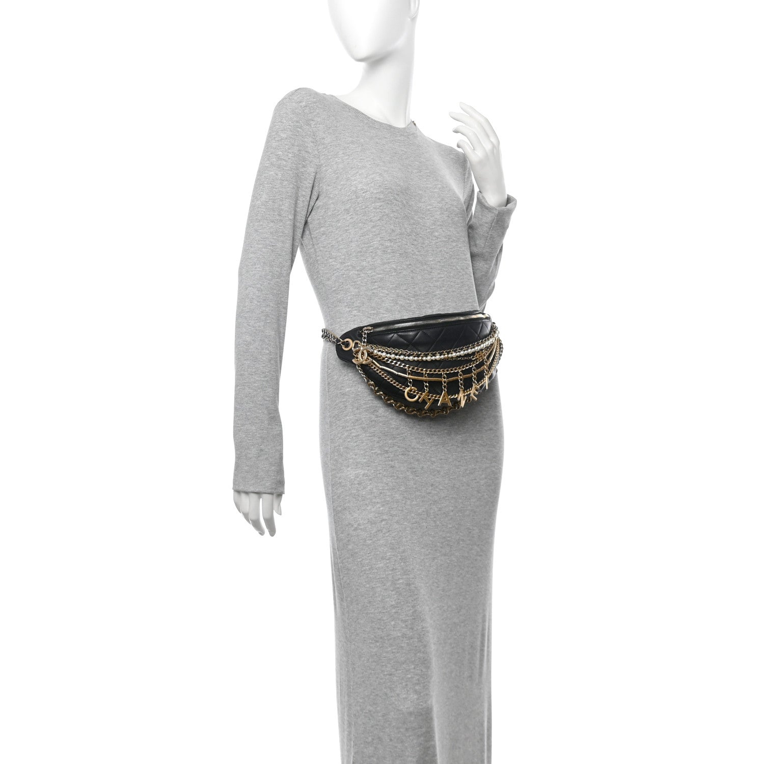 Lambskin Quilted All About Chains Waist Belt Bag Black